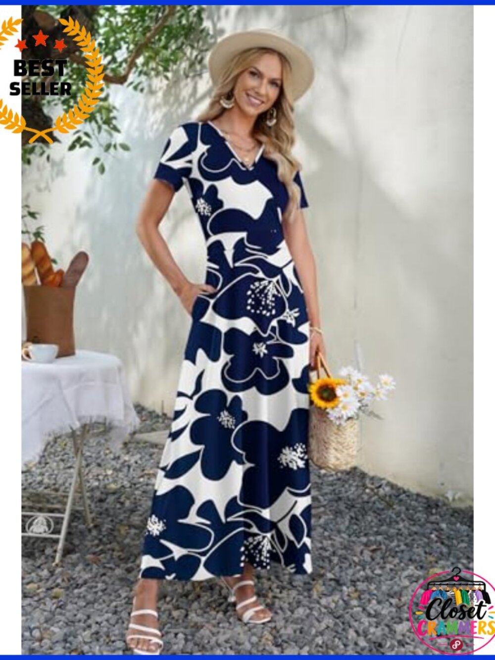 Women's Floral Wrap Maxi Dress Short Sleeve V-Neck Beach Vacation Casual - Picture 4 of 6